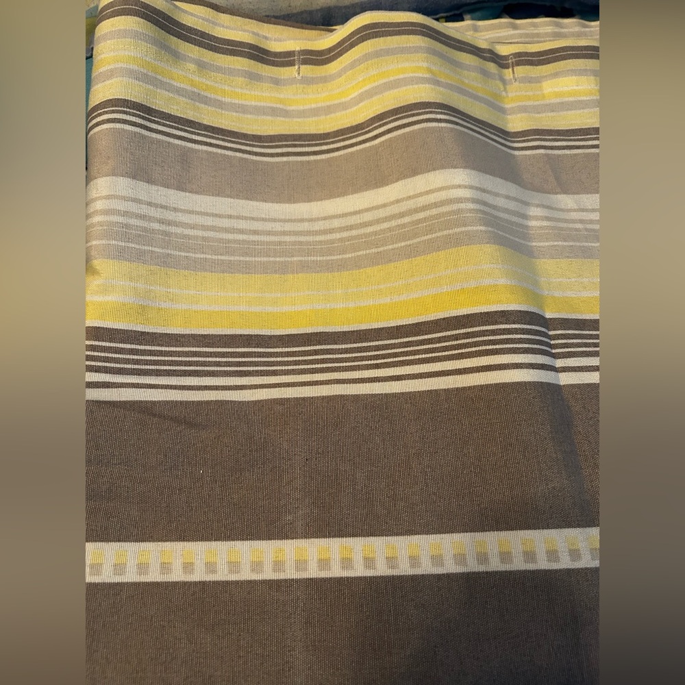 Striped Yellow, White, and Grey Fabric Shower Curtain